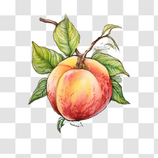 Peach - Watercolor Peach And Leaves Illustration Transparent PNG