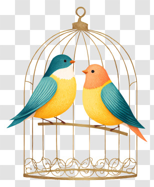 Two Birds In Cage - Colorful Birds In Cage Transparent PNG