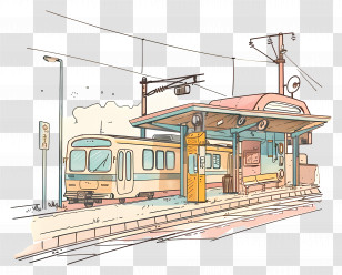 Bustling Train Station - Vintage Train Station With Railway Tracks Transparent PNG