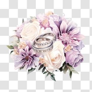 Wedding Bouquet - Wedding Rings Surrounded By Flower Bouquet Transparent PNG