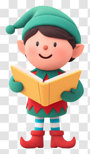 Christmas Elf Holding Open Book - Cute Elf Reading A Book Transparent PNG