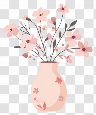 Flower With Vase - Pink Flower Vase With Soft Florals Transparent PNG