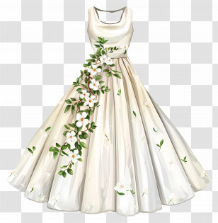 White Wedding Dress - Elegant White Floral Dress Transparent PNG