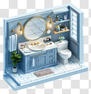 Powder Room - Blue Bathroom With Sink And Mirror Transparent PNG