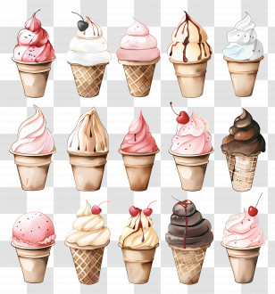 Ice Cream Cones - Ice Cream Cones Collection With Various Flavors Transparent PNG