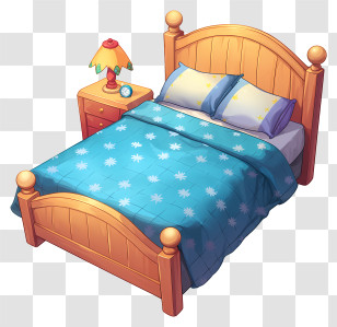 Cartoon Bed - Cozy Bed With Lamp Transparent PNG