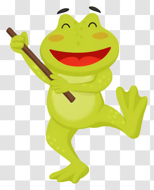 Cartoon Frog - Happy Frog With Stick In Cartoon Style Transparent PNG