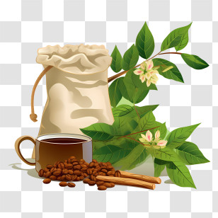 Coffee Beans - Coffee Cup And Beans With Cinnamon Illustration Transparent PNG
