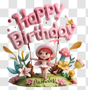 Fairy Birthday Party - Happy Birthday With Fairy And Flowers Transparent PNG