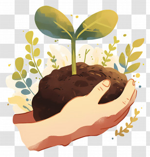 Hand Holding Soil - Sprout In Soil With Leaves Transparent PNG