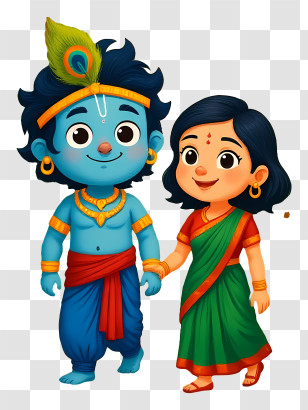 Lord Krishna - Blue Cartoon Character With Girl Transparent PNG