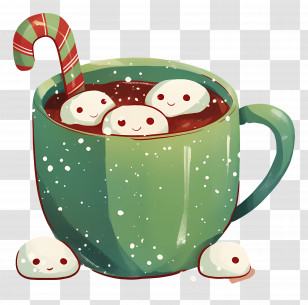 Hot Chocolate - Hot Chocolate With Marshmallows And Candy Cane Transparent PNG