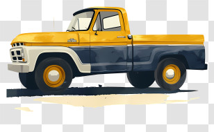 Pickup Truck - Yellow And Blue Retro Pickup Truck Illustration Transparent PNG