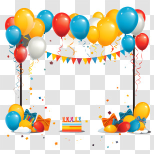Birthday Frame - Colorful Party Balloons With Cake And Gift Decorations Transparent PNG