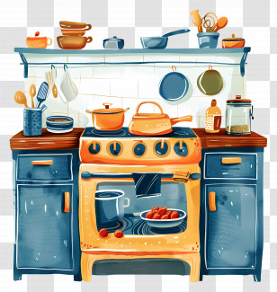 Kitchen Stove - Illustrated Kitchen With Stove Transparent PNG