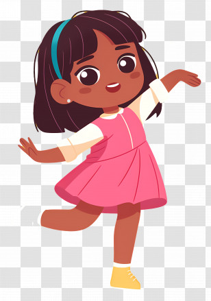 Cartoon Little Girl - Dancing Girl In Pink Cartoon Illustration Transparent PNG