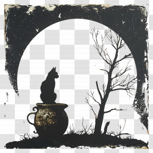 Cat Silhouette - Cat And Tree Silhouette Art Transparent PNG