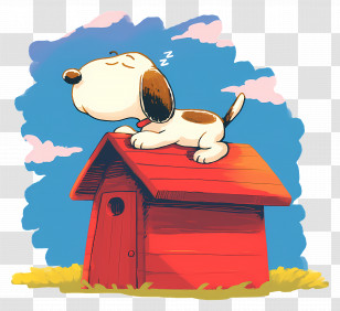 Snoopy Sleeping - Cartoon Dog Sleeping On Red Doghouse Transparent PNG