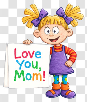 Rugrats Happy Mothers Day - Girl Holding 'Love You, Mom!' Sign Transparent PNG