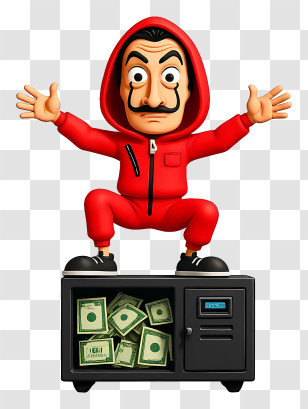 Cartoon Thief - Masked Red-hooded Robber On Safe Transparent PNG