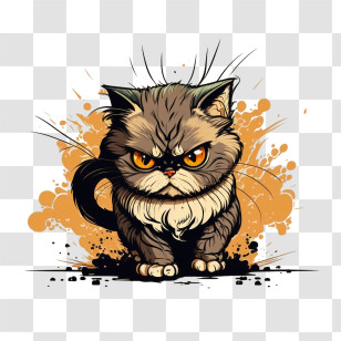 Cool Cat - Grumpy Cat Cartoon Illustration With Splashes Transparent PNG