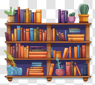 Bookcase - Cartoon Bookshelf With Colorful Books Transparent PNG