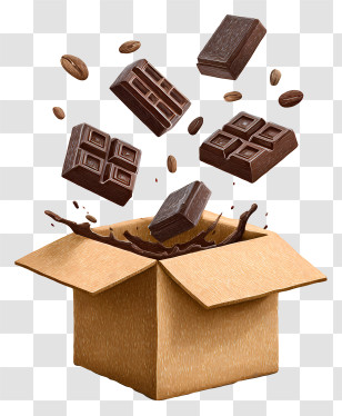 Chocolate Coming Out Of Cardboard - Box With Chocolate Pieces Transparent PNG