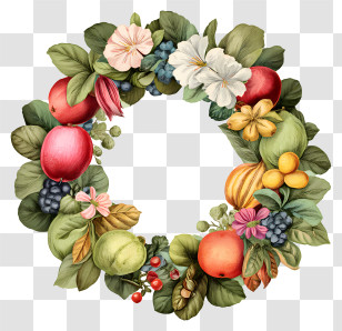Flower Fruit Wreath - Fruit And Flower Wreath Design Transparent PNG