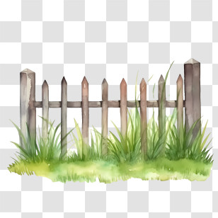 Wooden Garden Fence - Rustic Wooden Fence With Tall Grass Transparent PNG