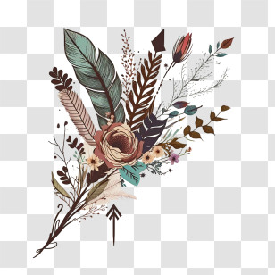 Boho Arrow With Leaves And Flowers
 - Bohemian Feather And Floral Artistic Design Transparent PNG