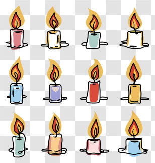 Cartoon - Doodle Candles With Colorful Flames Transparent PNG