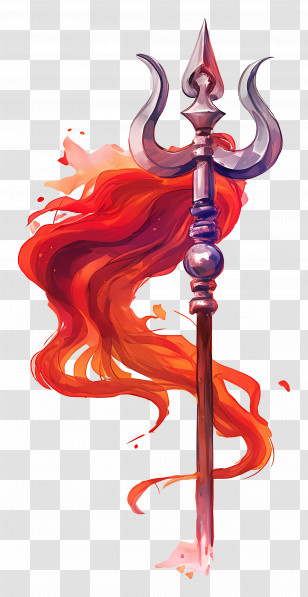 Maha Shivaratri - Trident With Fiery Red Flowing Cloth Transparent PNG