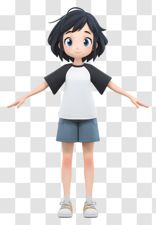 Anime Happy - 3D Girl Standing With Arms Out Transparent PNG