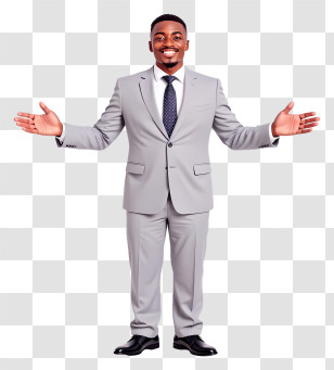 Businessman Presenting Something - Welcoming Businessman In Grey Suit Transparent PNG