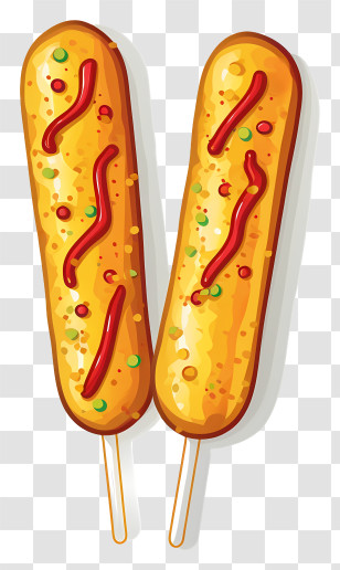 Ice Cream Sticks - Golden Corndogs With Ketchup Drizzle Transparent PNG