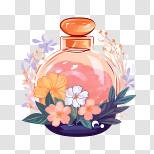 Perfume Bottle - Glass Perfume Bottle With Floral Decorations Transparent PNG