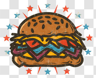 Vintage Style - Illustrated Burger With Colorful Artistic Layers Transparent PNG