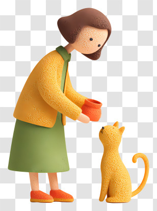 Woman Feeding Cat Food - Woman Feeding Cat Illustration Transparent PNG
