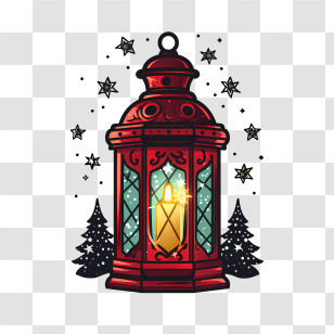 Christmas Lantern - Red Lantern With Stars For Christmas Transparent PNG