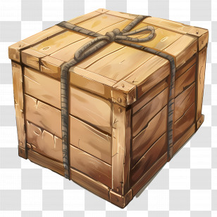 Delivery Box - Wooden Crate Tied With Rope Artwork Transparent PNG
