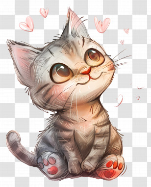 Cartoon Cat - Cute Kitten With Hearts Transparent PNG