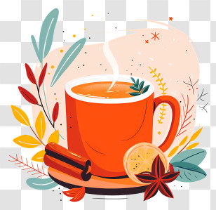 Masala Chai Tea - Steaming Orange Cup Of Tea With Spices And Herbs Transparent PNG