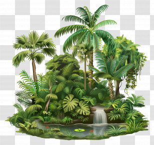 Tropical Jungle - Beautiful Tropical Rainforest With Waterfall Transparent PNG