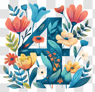 Number 4 - Floral Number 4 Illustration Transparent PNG