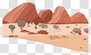 Uluru - Illustrated Desert Landscape With Trees And Sand Transparent PNG