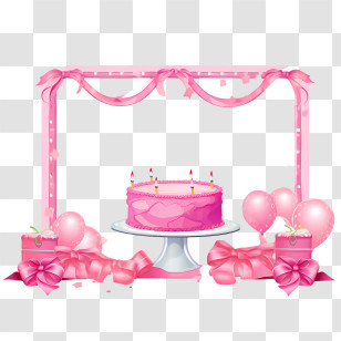 Birthday Party Frame - Pink Birthday Cake With Balloons For Celebration Transparent PNG