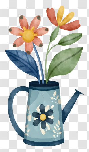 Blue Watering Can - Watering Can With Colorful Flowers Transparent PNG