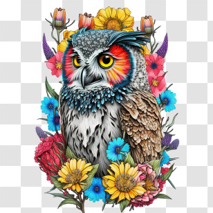 Pop Art Owl
 - Colorful Owl Illustration Surrounded By Flowers Transparent PNG