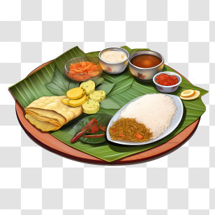 Onam Sadya Food - Traditional Indian Meal Served On Banana Leaf Transparent PNG