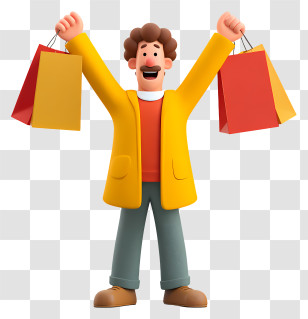 Black Friday Man Shopping - Happy Shopper Holding Bags Transparent PNG